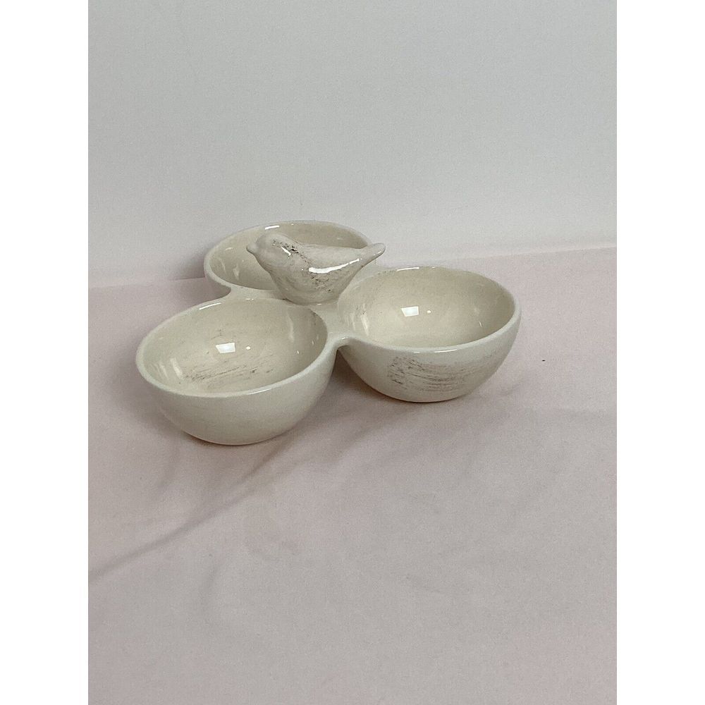 Dennis East Nut Olive Spread 3 Section Nest Bowl Bird Pottery Dish